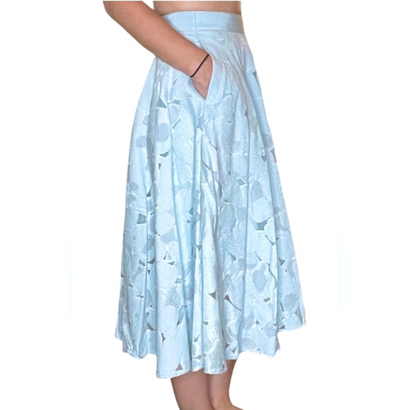 Ted Baker London Sky Blue Quinia Full Pleated Skirt Embroidered Lace & Burnout - Picture 8 of 12
